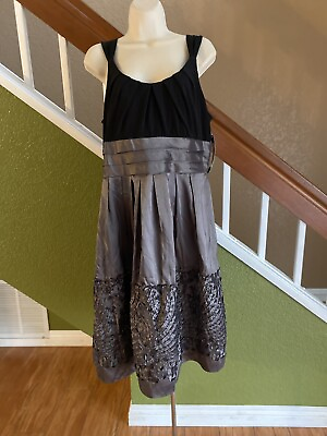 #ad NWT Woman’s Ramp;M Richards Black Taupe Fancy Cocktail Party Pleated Dress Size 14 $35.00