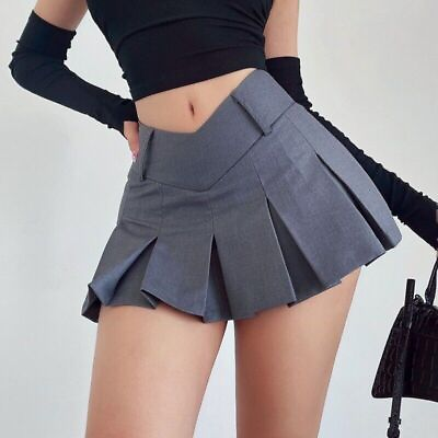 #ad Sexy V Waist Pleated Skirts Aesthetic Micro Skirts High Waist A line Mini Skirt $30.43