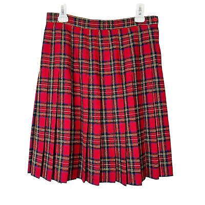 #ad Vintage Talbots Red Plaid Skirt Women’s Size 10 12 Pleated Wool $25.40