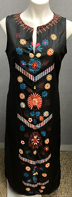 #ad Mokingtop Dress Women’s Small Black Floral Sleeveless Slit V Neck Maxi $19.98