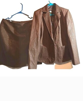 #ad Vtg 90s Y2K Alpaca Cl. Co Escobar Leather Skirt Suit Retro Career Textured $139.50