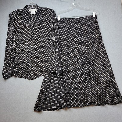 #ad Jones New York Blouse Skirt Set Womens 16 100% Silk Button Front Skirt Career $28.04