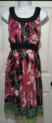 #ad Nicole By Nicole Miller Sleeveless Fit amp; Flare Boho Party Dress Pink Green 14 $30.00