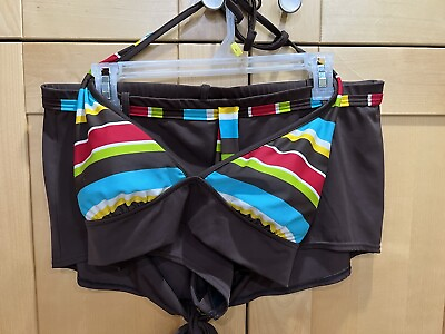 Body ID bathing swim suit bikini womens 12 top 16 boy shorts bottom brown stripe $16.99