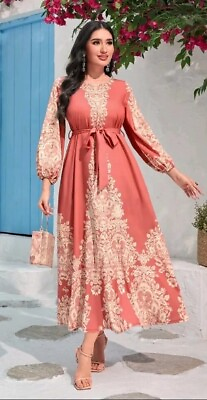 #ad #ad Modest Crew Neck Unlined peach 🍑 Floral Dress Size Samp;M $35.99