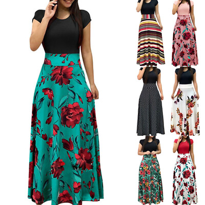 #ad Retro Floral Print Boho Dress Summer Womens Long Maxi Dress Evening Party Beach $14.19