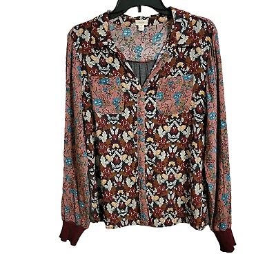 #ad #ad Anthropologie Tiny Boho Mixed Print Floral Long Sleeve Blouse Sz Med $18.99