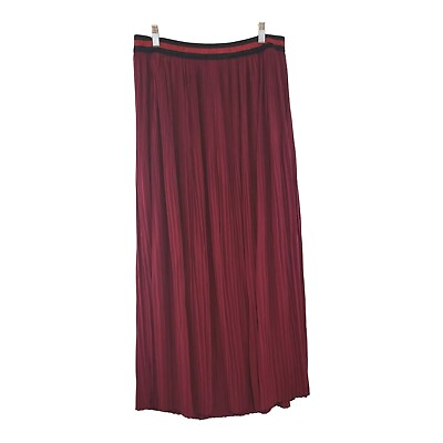 #ad Refka Casual Long Modest Wine Pleated Skirt Sz US 12 EU 44 Maxi Elastic Waist L $26.00