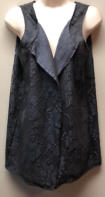#ad Phool Women#x27;s M L Gray Open Long Vest Lace Boho Cover Up Vest Blouse Lined $16.97