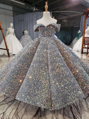 Girls Dress Ball Gown Flower Sequins Dresses for Kids Piano Performance Dresses $162.01