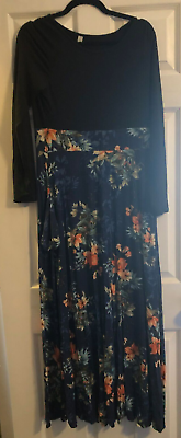 #ad blue floral maxi maternity dress with pockets size large $9.79