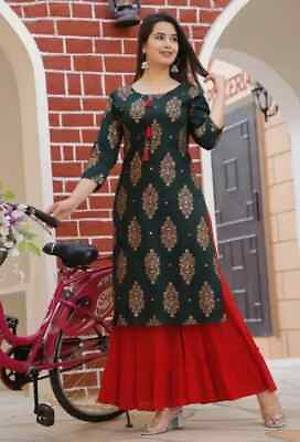 #ad Women#x27;s Designer Kurta and Skirt Set Bollywood Anarkali Rayon Kurti Dress $24.74