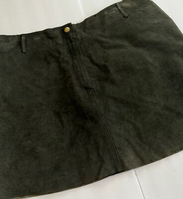 #ad Hugo Buscati Collection Suede Leather Dark Green Mini Skirt Sz 14 $21.00