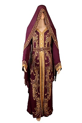 Eid Dubai Kaftans Farasha Abaya Long Fancy Gown Maxi Dress Moroccan Maroon $78.71
