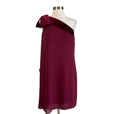#ad Ralph Lauren Women#x27;s Cocktail Dress Size 16 Red Chiffon One Shoulder Shift $69.99