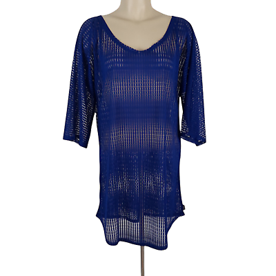 O#x27;Neill Swimsuit Cover Up Sz XS S Blue Sheer Mesh 3 4th Sleeve Scoop Neck Beach $9.98