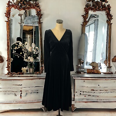 #ad Vintage Laura Ashley Made in England Black Velvet Cocktail Evening Dress Size 12 $75.00