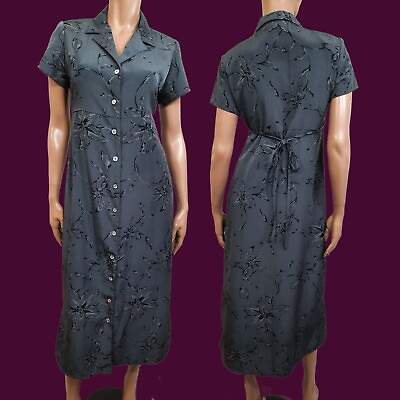 #ad Vintage 90s Grey Floral Maxi Dress Short Sleeve Button Front Whimsygoth Grunge M C $56.00