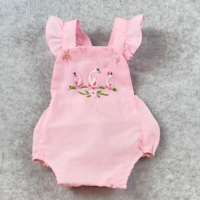 #ad Baby Jumper Swan Embroidered Vintage Lined Bottom Clothing CUTE Summer Outfit $21.24