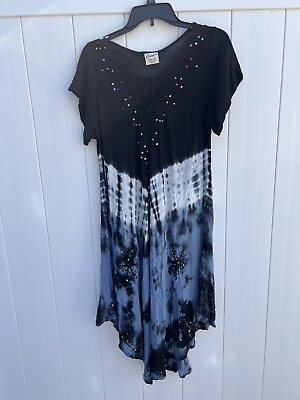 #ad Exist Beach Cover up Dress OS Black Blue Tie Dye Sequins $13.99