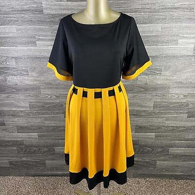 #ad YI FANG Short Sleeve Pleated Black Gold Cocktail Dress Women#x27;s Size Small $32.90