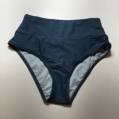 #ad Unbranded Bikini Bottom Womens Sz Medium NEW High Waist Blue Lined Tummy Control $12.99
