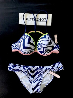 #ad NWT Victoria#x27;s Secret Bikini Geo Fabulous Halter Top Knockout Cheeky 34B S $49.99