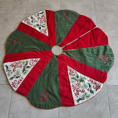 #ad Peking Handicraft Needlepoint Velvet Christmas Tree Scalloped Skirt Tree 53quot; D $59.95
