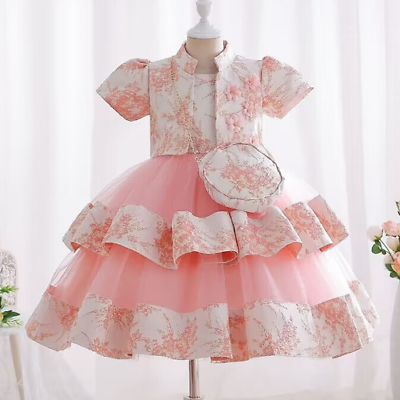 #ad Jacquard Tulle Patchwork Dress Girls Princess Party Birthday Dresses 3pcs set $48.99