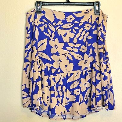 #ad GB Ruffled High Waisted Skirt Floral Print Blue Tan Size Large NWT $21.95