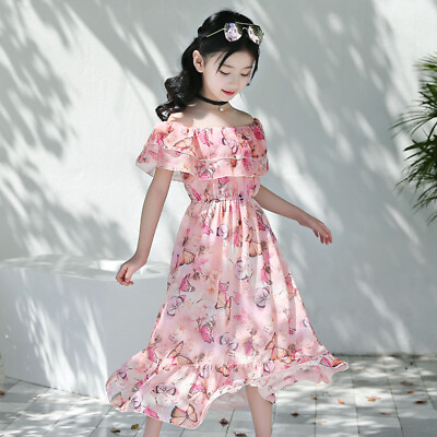 Girls Beach Floral Dress Casual Bohemian Style Butterfly Princess Party Sundress $45.03