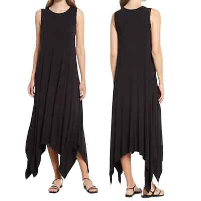 #ad NWT NORDSTROM Black Sleeveless Asymmetrical Boho Midi Dress Size XS Bohemian $44.96