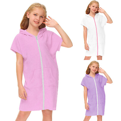 #ad Kid#x27;s Zip Up Terrys Hooded Coverups Swim Beach Cover Up Cotton Summer Short $16.99