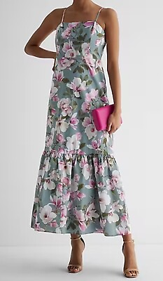 #ad #ad NEW EXPRESS printed tiered FLORAL square neck maxi dress Medium NWT $69.99