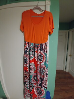 #ad unbranded maxi dress rayon blend orange multi soft cute XL pre owned xlnt cond. $16.99