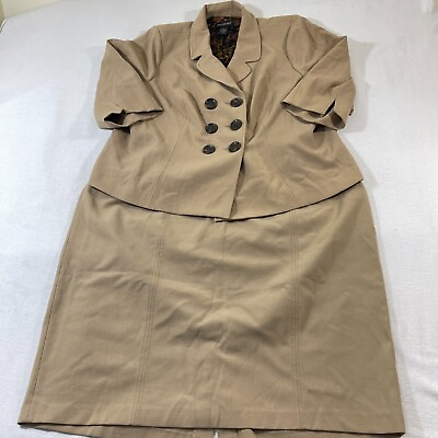 #ad Lane Bryant Skirt Suit Size 24 Big Button Blazer Jacket 28 Skirt Career Set Tan $17.41