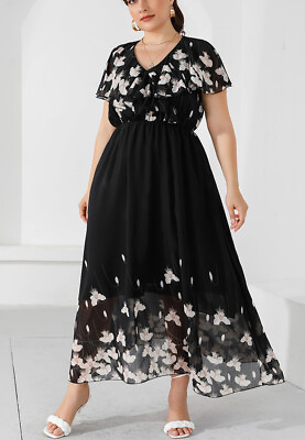 #ad #ad Plus Size White Petals Floral Maxi Dress Black $27.99