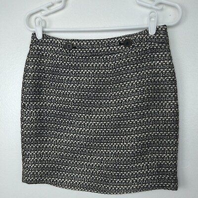 #ad Ann Taylor LOFT Petites Skirt Size 2P Short Pencil Black White Wool Workwear $16.99