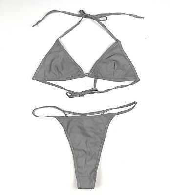 #ad Women’s Gray Thong Bikini Size Medium Bottom Size Small Top New Without Tags $17.00