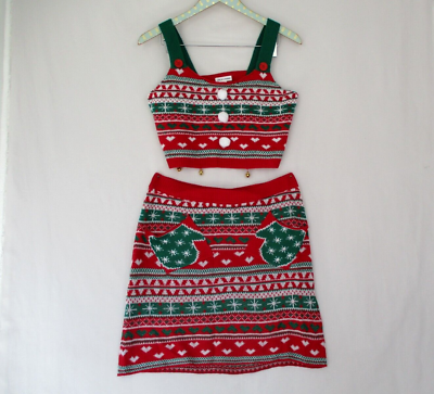 Christmas Ugly Sweater Crop Top and Skirt Set Womens Large Love on a Hanger Sexy $25.99