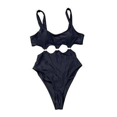 #ad Black One Piece Swimsuit Monokini Bikini Bathing Suit Black Cut Out Womens Large $16.99