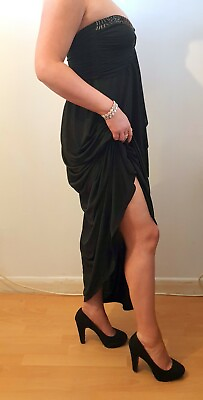 Lila Sexy Strapless Black Maxi Dress Size 10 with nice detailing GBP 14.99