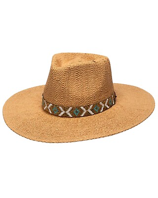 Nikki Beach Women#x27;s Beaded Trim Band Toyo Straw Rancher Hat Brown $65.95