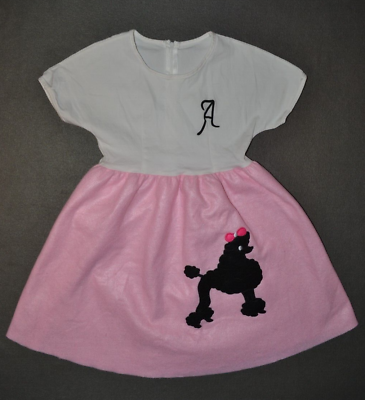#ad Girls 50s Pink Ladies Poodle Skirt Grease Costume Size 5 6 Letter A Embroidered $24.99