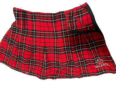 #ad #ad Bacardi Red Black Plaid School Girl S Mini Skirt Pleated Bat Branding Side Zip $19.99