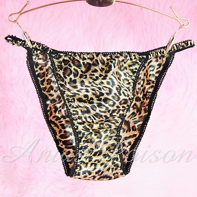 VTG style Satin shiny wet look sissy Leopard Print String bikini panties S 2XL $19.99