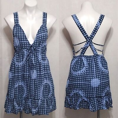 #ad UO Urban Outfitters Hansel Strappy Cross Back Check Plaid Summer Dress Medium $35.00