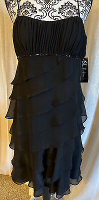 NWT S.L. Fashions Women Black Cocktail Dress 12 Spaghetti Strap. VERY CUTE SEXY $24.50