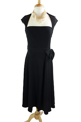 #ad 1950 Vintage Design Belted Bow Classic Black Party Dress Classic Black Dress $49.95