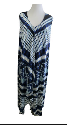 Catherines Maxi Dress 3X Stretchy Tie dye Blue White Sleeveless Long Plus New $35.00